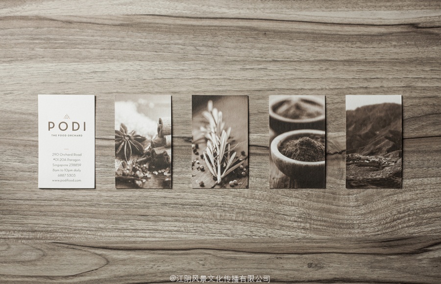 Logotype and business cards designed by Bravo Company for Singapore-based organic restaurant Podi