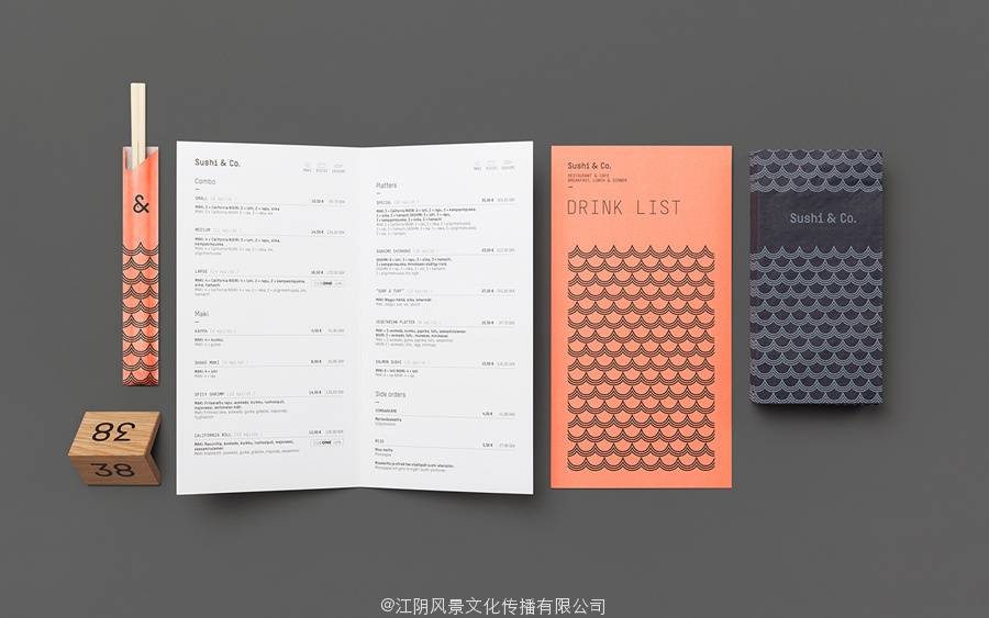 Visual identity and menus for Baltic Sea cruise ship restaurant Sushi & Co. designed by Bond
