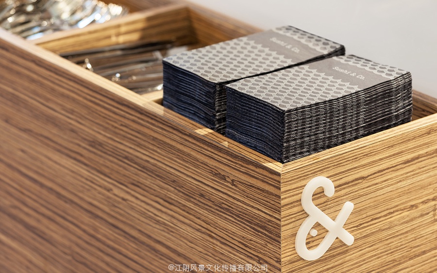 Visual identity and napkins for Baltic Sea cruise ship restaurant Sushi & Co. designed by Bond